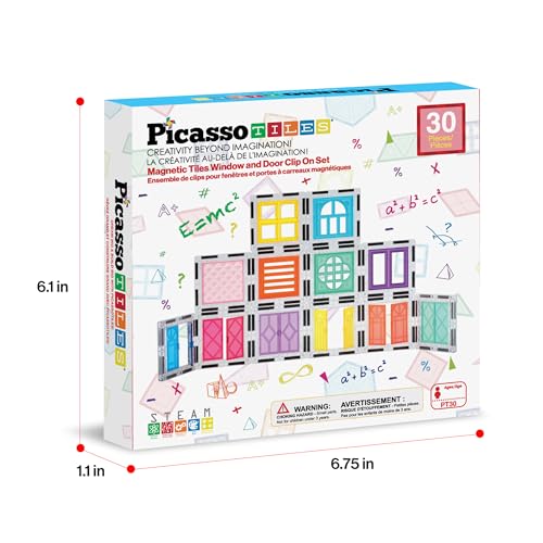 PicassoTiles Window and Door Clip On Magnetic Blocks Magnet Tiles Magnets Building Tile Construction Toy Set STEM Education Toys Learning Kit Stacking Block Playset Boys & Girls Age 3+ PT30 - color: 30 Pcs Window and Door