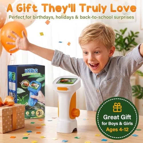 4K 1000X Handheld Digital Microscope for Kids with 2.4" IPS Screen - color: Orange