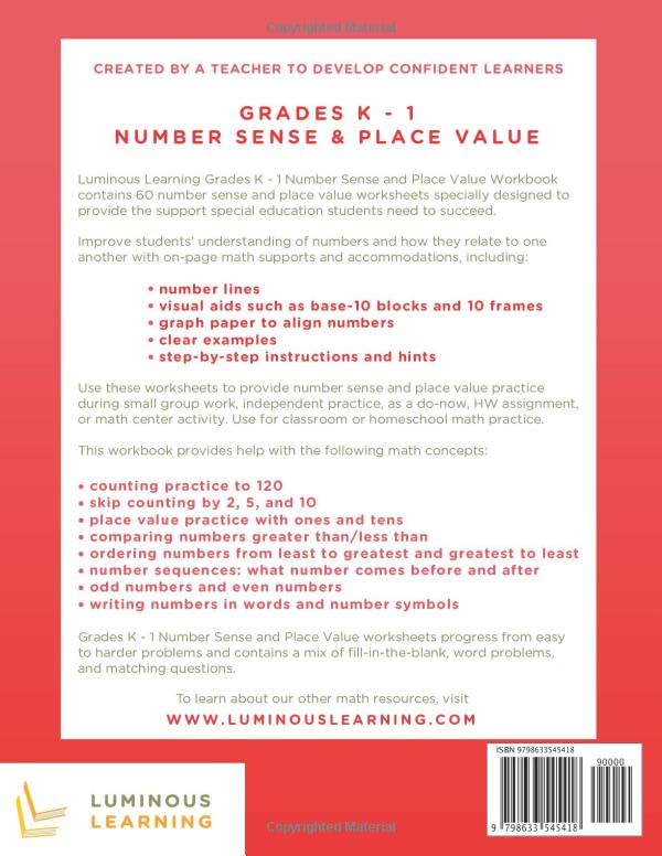 Number Sense and Place Value Workbook - Grades K - 1: Making Math Visual
