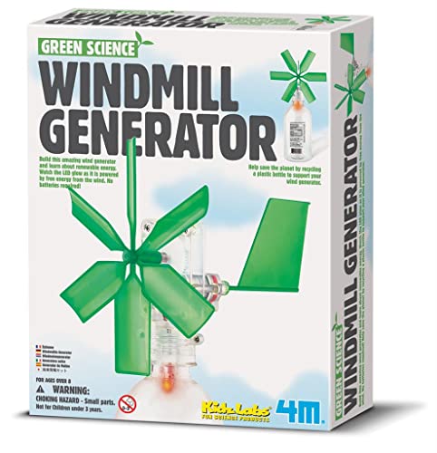 4M Toysmith, Green Science Windmill Generator Kit, DIY Science Kit With LED Lights, For Boys & Girls Ages 8+ (Packaging May Vary) - style: Windmill Generator Kit