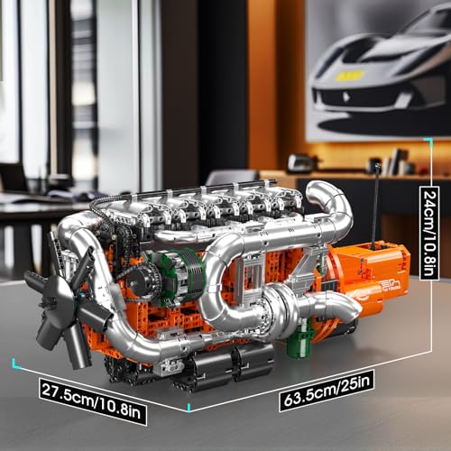 Mould King 10200 V8 Engine Model Kit for Truck, MOC Engine Model Kit with Transmisslon, Engineering Model Building Kit with Battery 3236 PCS - color: Orange