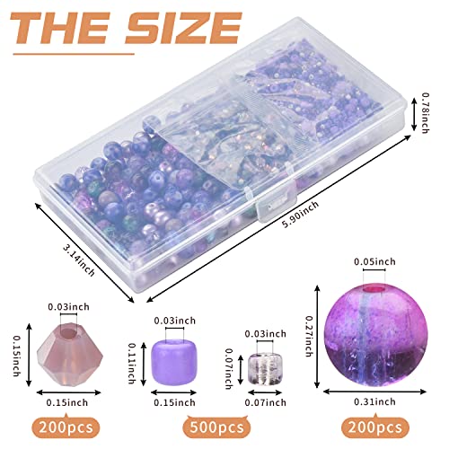 Assorted Beads Bracelet Making Supplies, Lavender Violet Beads-900pcs: Glass Round, Star, Heart, Rondelle, Bicone, Seed for Jewelry Making - color: Lavender