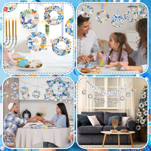 Hollowfly 48 Sets Hanukkah Wreath Craft Kits DIY Menorah Ornaments - style: Hanukkah
