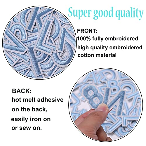 GYGYL 72 Pieces Iron on Letters and Numbers Patches, Light Blue Letter Patches Alphabet Embroidered Patch A-Z, Numbers 0-9 Applique for Clothes, Dress, Hat, Socks, Jeans, DIY Accessories - color: Light Blue, size: Pack of Letters