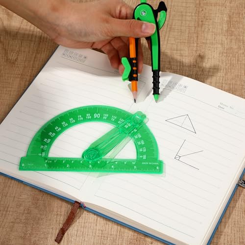 Zonon 2 Pcs Protractor and Compass Set, Swing Arm Protractor, Green - color: Green