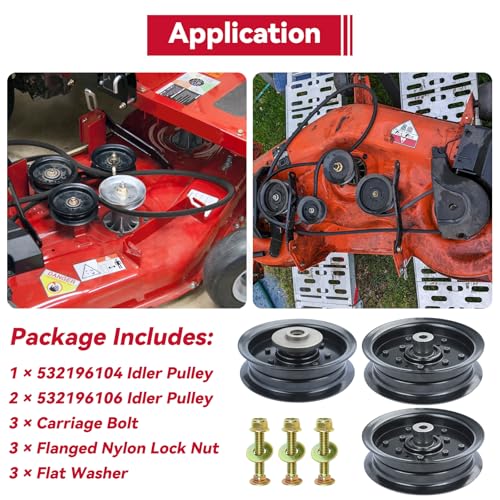 GELASKA 2 Pack 532196106 Husqvarna Idler Pulley with 532196104 Idler Pulley - color: A6 2x196106+1x196104