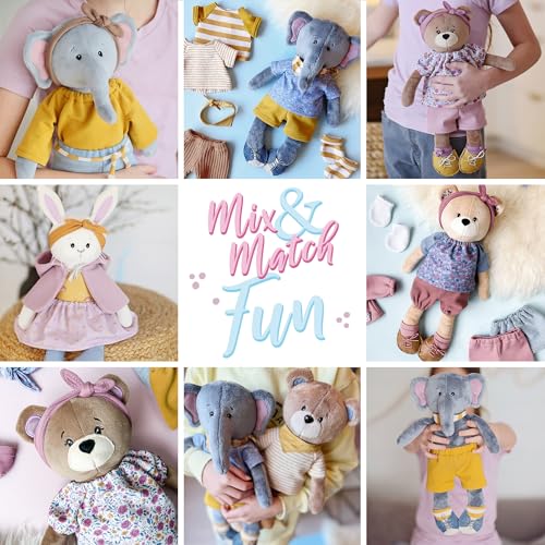 kullaloo Dress Me Bestie - Stuffed Animal Sewing Patterns for Bunny, Bear & Elephant Kids Companions with Removable Outfits | Paper Pattern, QR Video Tutorials, PES & SVG Files | Designed in Canada - color: Dress Me Besties Bear, Bunny & Elephant with Clo