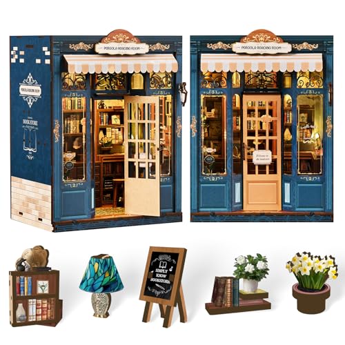 Book Nook Kit, 3D Wooden Puzzle DIY Booknook Bookshelf Decor, Miniature House Kit for Adults and Teens, Holiday Craft Gift for Friends, Family, Ages 14+ (Pergola Reading Room) - color: Pergola Reading Room