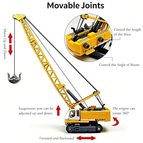 Tipmant Children Alloy Die-cast Car Model Toy Excavator Truck Digging Cable Engineering Vehicle Tower Crane Collection Gift for Kids Scale: 1:87 - color: Yellow