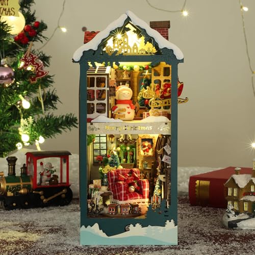 fifijoy Christmas Book Nook Kit - DIY Miniature House Dollhouse Kit for Adults and Teens, Booknook Bookshelf Insert Christmas Decorations, Gifts for Family and Friends (Merry Christmas) - color: Merry Christmas