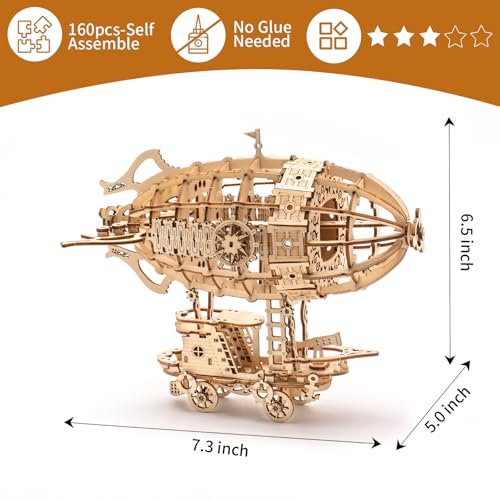 3D Wooden Puzzles for Adults,Wooden Toy for Kids and Adults,Model Building Kit,Educational Brain Teaser,Best Educational Christmas Birthday Day Gift for Friends (Wooden Airship) - color: Wooden Airship