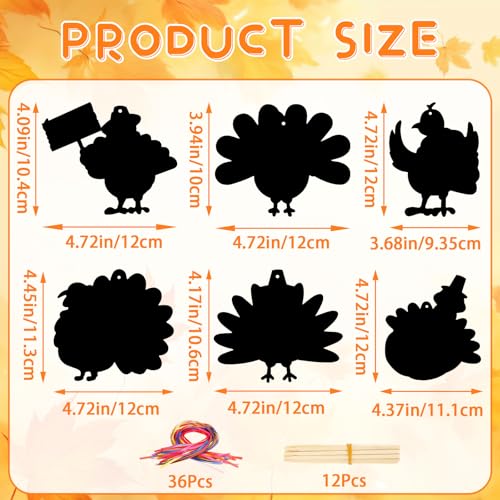 JULMELON 36Pcs Thanksgiving Crafts for Kids, Rainbow Scratch Paper Turkey - style: Thanksgiving Turkey