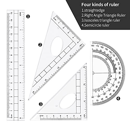 Unjoo Geometry Sets 10 Pcs Student Supplies, Protractor and Compass (Black) - color: Black