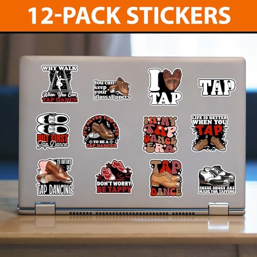 MAIANEY (12Pcs-3in) Tap Dance Sticker Pack – Funny Tap Dancer Vinyl Decals for Water Bottles, Laptops, Journals, Dance Students and Teachers, Waterproof Aesthetic Stickers Set - color: Tap Dance