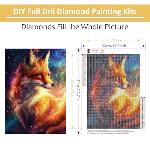HEIBAGO Fox Diamond Painting Kits for Adults, 5D Full Drill Round Animal Painting Gems with Fox Diamond Art, Diamond Dots Perfect for Home Wall Decor 12x16inch - color: Fox