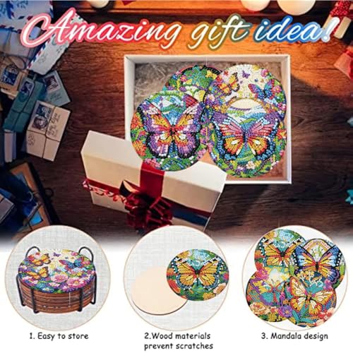 8 Pack Diamond Art Coasters,Butterfly Diamond Painting Coasters Kits - color: Butterfly Coasters-C