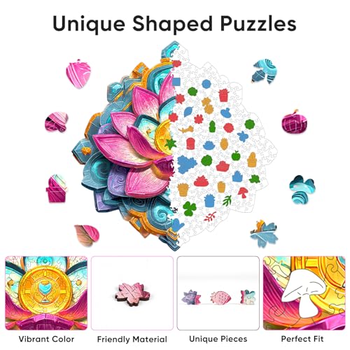 Bovearto Puzzles for Adults 500 Piece, Lotus Flower Laser-Cut Wooden Puzzle - color: Lotus Flower, size: 500pcs