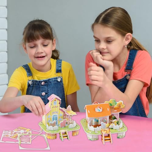 LOMIMOS 3D Cartoon Puzzles for Kids,6 House Building Kit Creative DIY Jigsaw Toys Paper Model for Art Crafts Birthday Party Favor Gifts. - style: House