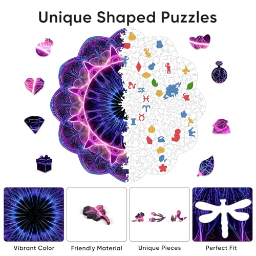 Bovearto Wooden Puzzle for Adults 500 Piece,Purple Round Flower Mandala - color: Fantasy Black Hole, size: 500pcs