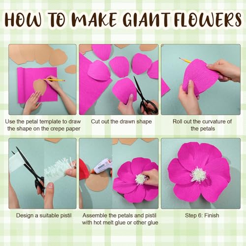 Marspark 142 Pcs Crepe Paper Flower DIY Set Template Wire, Pink - color: Pink