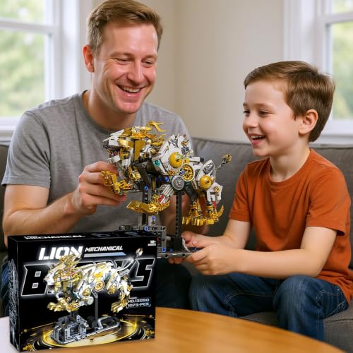 CSNRHG Mechanical Lion Building Block Toy Set Futuristic Mechanical Beast Model with Movable Parts & Gears Premium Mechanical Building Kit with Display Stand, Ideal Gift for Boys & Adults - color: Mechanical Lion