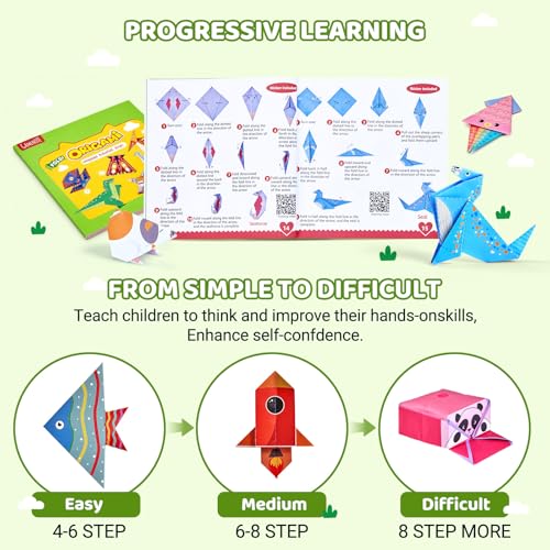 GAMENOTE Origami Kit for Kids Ages 8-12, 72 Adventure Projects, 180 Sheets