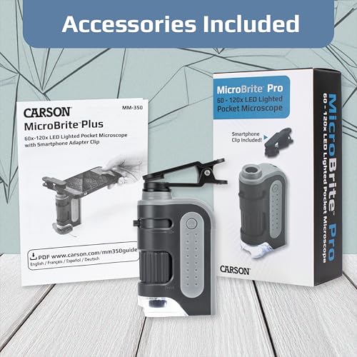 Carson MicroBrite Pro Kit with Pocket Microscope & Smartphone Adapter Clip