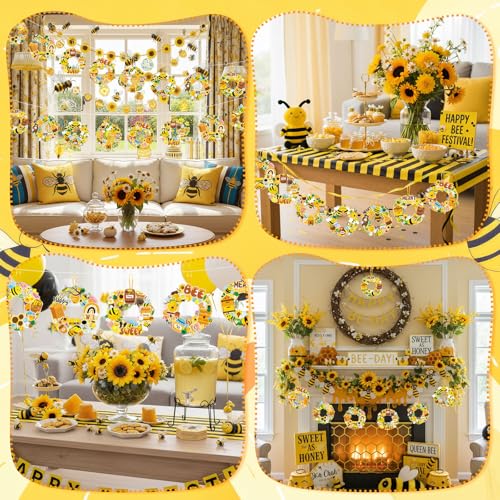 Hollowfly 48 Sets Bee Craft Kits DIY Summer Wreath with Honey Stickers - style: Bee