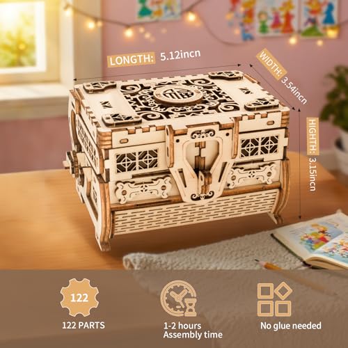 3D Wooden Puzzles for Adults, Treasure Box, DIY Mechanical Model Kits for Adults and Kids to Build, Creative Gift for Women or Men Birthday, Christmas (Treasure Box) - color: Treasure Box