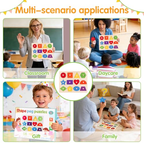 Montessori Wooden Peg Shape Puzzles for Toddlers