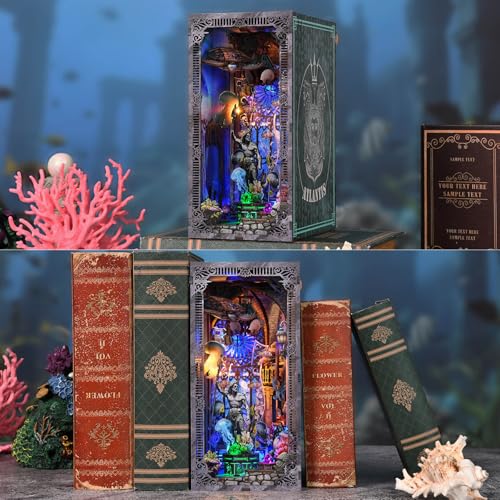 fifijoy Book Nook Kit - DIY Miniature House Dollhouse Kit for Adults and Teens, Booknook Tiny House Atlantis Bookshelf Decor 3D Wooden Puzzle with LED Light, Gifts for Family and Friends (Atlantis) - color: Atlantis