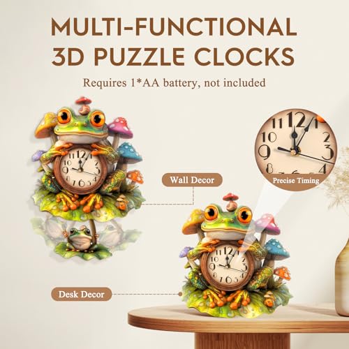 3D Puzzles for Adults Wooden Frog Puzzle Clock Adult Crafts - color: Frog Clock