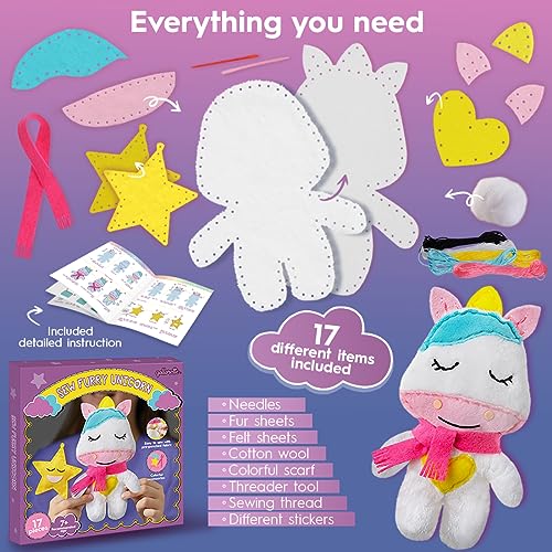 Fur Sewing Kit for Children, Sew Your Own Unicorn Toy Kids' Craft Kit - Sewing Kit for Kids, Learn to Sew & Play - color: Unicorn toy