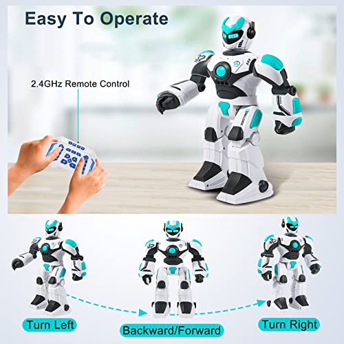 HPROMOT RC Robot Toy| Voice & Gesture Control| Walking Dancing Singing| Ages 6+ | Remote Gesture & Voice Control | Walks | Dances & Sings | Rechargeable | Educational Gift for Boys & Girls Ages 6+ - color: White
