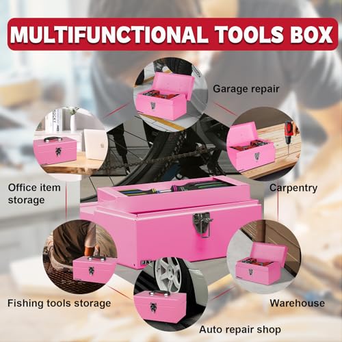P.I.T. Metal Tool Box 12 Inch,Portable Small Toolbox with Latch,Pink - color: Pink, size: 12 Inch