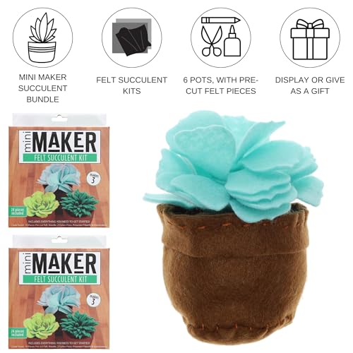 Essentials By Leisure Arts Felt Kit Mini Maker Succulent Green 2 Pc Needle Felt Kit with Supplies Included to Create Adorable Succulents! Perfect Felting Kits for Beginners Adult Craft