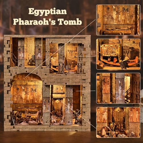 fifijoy Book Nook Kit - DIY Miniature House Dollhouse Kit for Adults and Teens, 3D Wooden Puzzle Booknook Build Bookshelf Decor with LED Light, Gifts for Family and Friends (Egyptian Pharaoh's Tomb) - color: Egyptian Pharaoh's Tomb