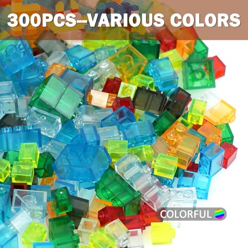 MALEKO Transparent Clear Building Bricks, 300PCS Mixed Shape Bulk Blocks - color: Transparent