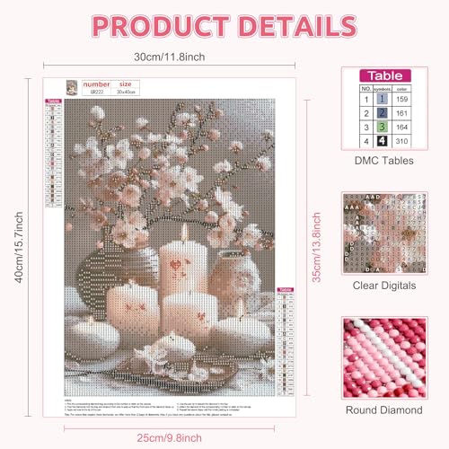 BIGRIMA Candle Diamond Art Painting, Diamond Art Kits for Adults,5D Flowers Diamond Art Full Drill Diamond Dots Paintings for Beginners,DIY Crystal Art Painting Kits for Home 30x40 cm - color: Diamond Painting 013