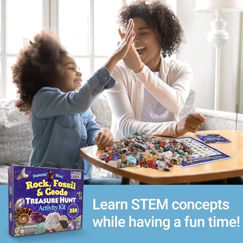 DANCING BEAR Geology Fossil Bundle – 2 STEM Activity Kits: Rock, Mineral & Geodes and Fossil Sorting Activity