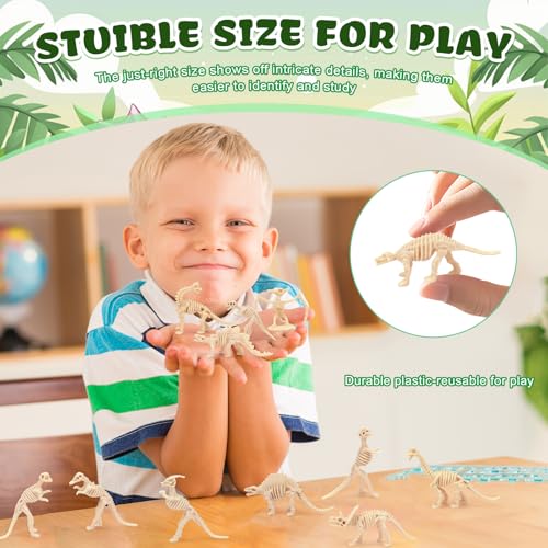 60Pcs Dinosaur Fossil Bones Bulk, Mini Dinosaur Skeletons Figures for Kids - size: 60 Pcs