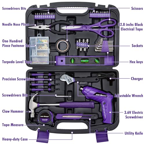 CARTMAN 149PCS Tool Set, Purple Cordless Screwdriver, Home Repair Tool Kit - style: 149 PURPLE