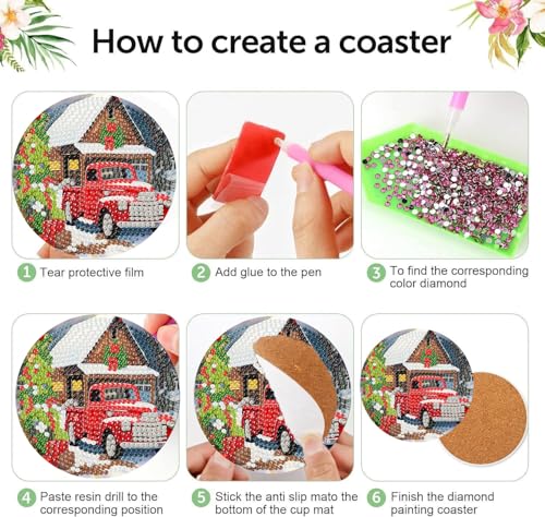 mrpwnle 8 Pcs Diamond Art Coasters Christmas Diamond Painting Coasters - color: Christmas Coasters