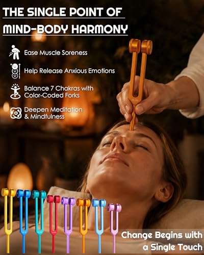 8 PCS Tuning Forks for Healing Set, Weighted Rainbow Color Chakra Frequencies (126Hz-272Hz) with Aluminum Box & Activator - Sound Therapy Kit for Meditation, Yoga, Stress Relief - size: 8 PCS