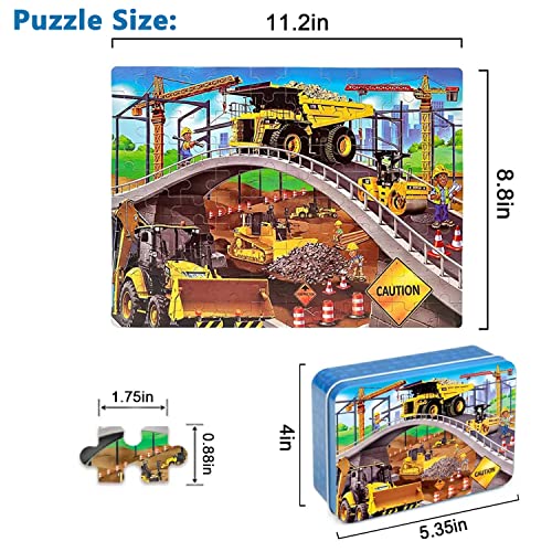 LELEMON Puzzles for Kids Ages 4-8,Construction Site 100 Piece Puzzles for Kids,Educational Kids Puzzles Jigsaw Puzzles in a Metal Box,Children 100 Piece Puzzle Games Puzzle Toys for Girls and Boys - color: Cool Construction Site