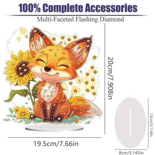 Diamond Painting Kits for Adults Beginners, 5D Full Drill Fox Crystal Art Desktop Ornament, DIY Single Sided Home Office Desk Decor, Creative Craft Gift Set with Tools - color: Fox