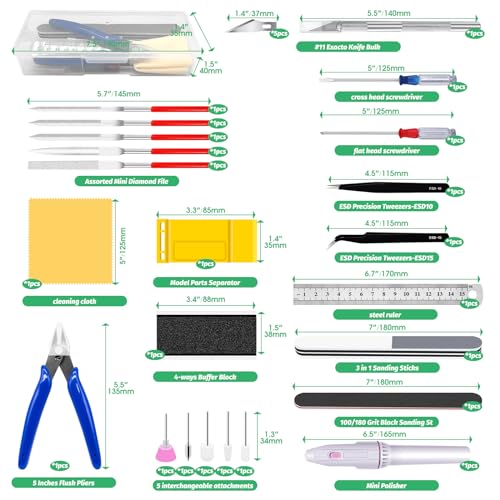 28Pcs Hobby Model Basic Tool Kit for Gundam, Modeler Tools Contains Separator, Flush Pliers, Mini File, Screwdrivers, Grinding Drill for Modeling, Building, Repairing and Fixing