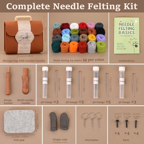 ZXIIXZ Needle Felting Kit, 24 Colors Felting Wool Kits
