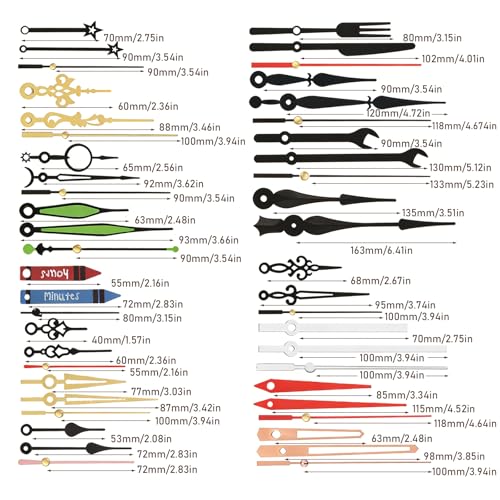 15 Pack Clock Mechanism Replacement Kit with 20 Pairs Clock Hands - size: 15pcs Thread Length 3/8 in+1/2 in+5/8 inch