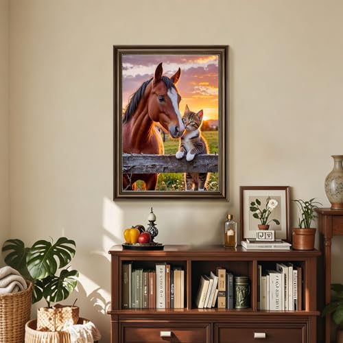 5D Horse and Tabby Kitten Diamond Art kits for Adults Beginners 12x16inch - color: KM1136-1